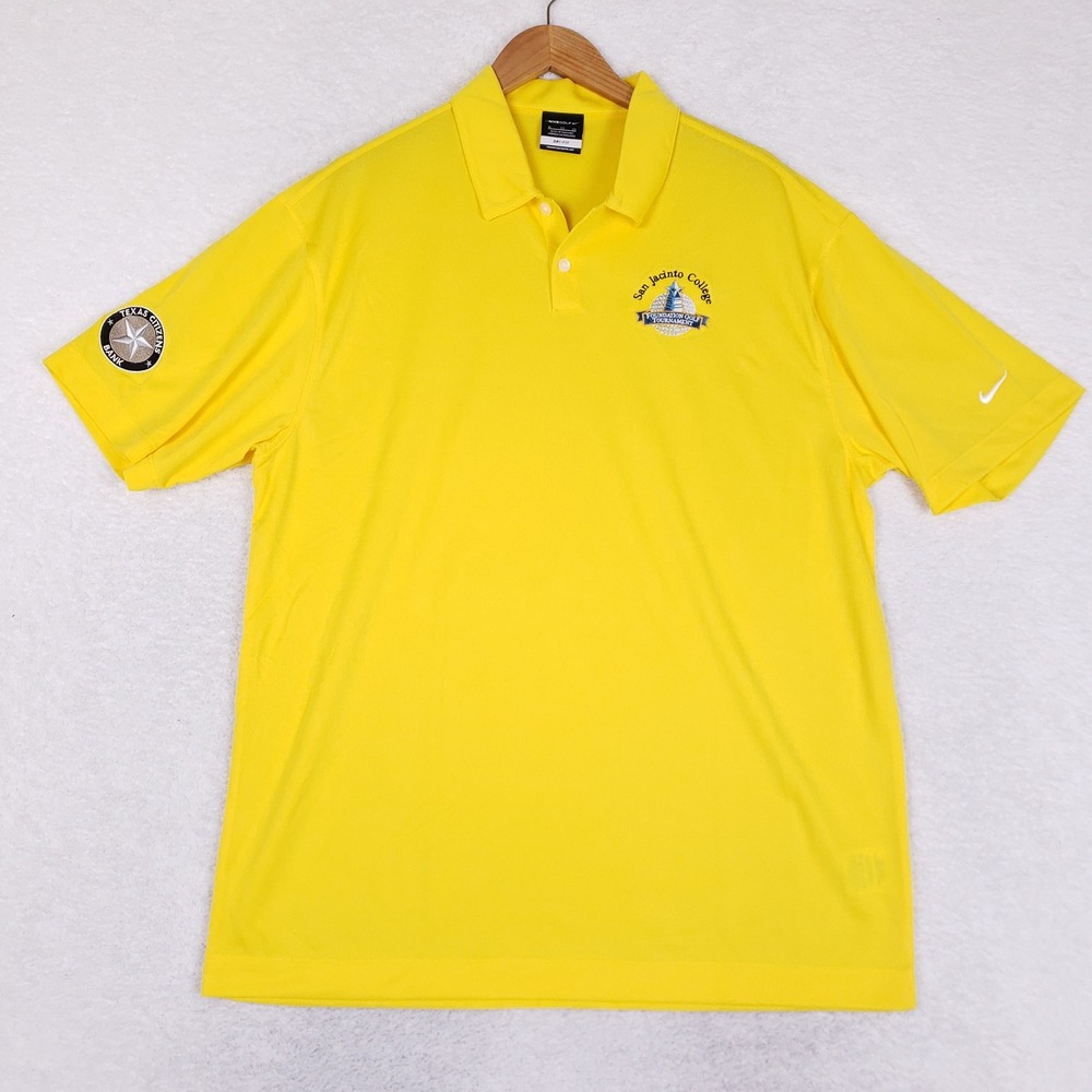 Nike Golf Polo Shirt Mens XL Yellow Dri Fit San Jacinto College Tournament
